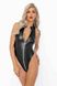 Leather bodysuit with zipper Noir Handmade F294 Powerwetlook bodysuit with front zipper Black 3XL