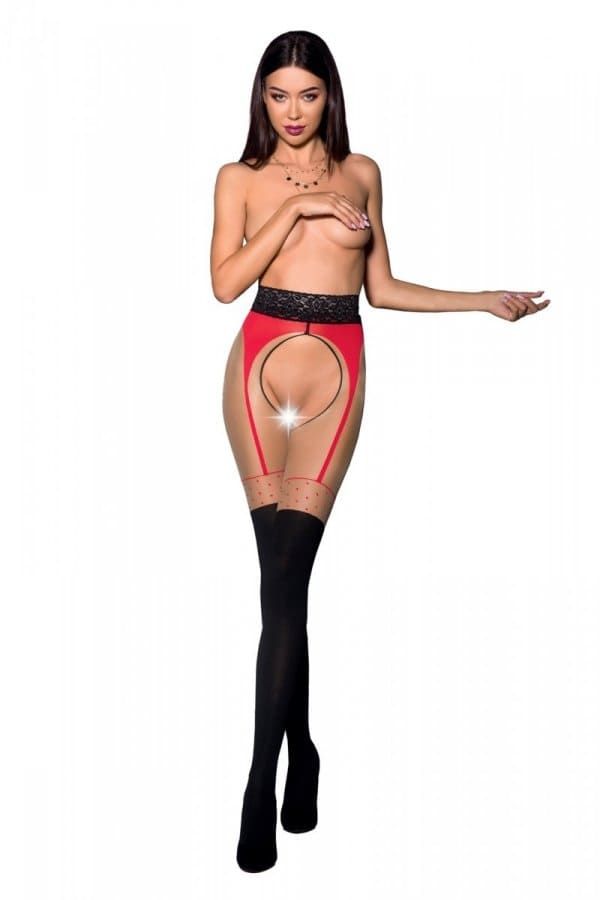 Passion Tiopen 003 tights with slit Black-flesh-red 1/2