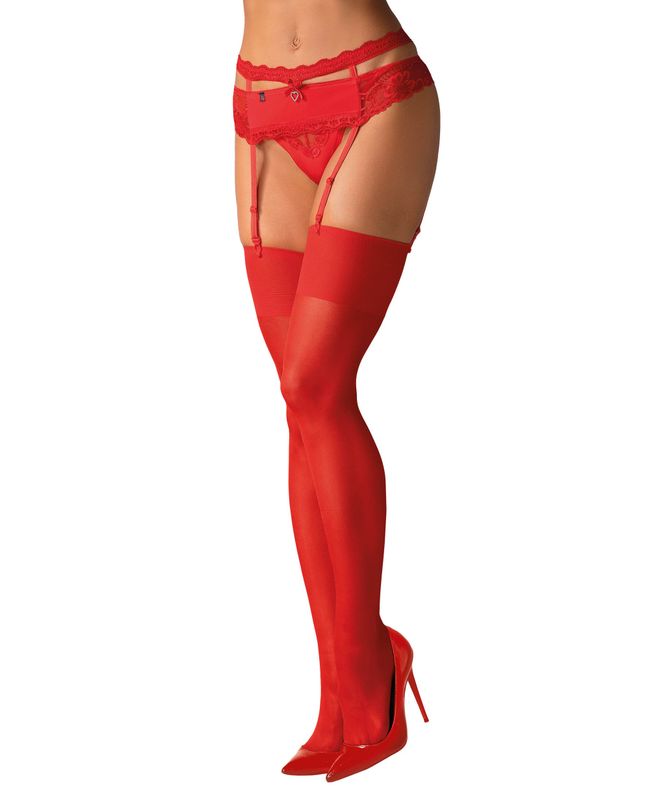 Stockings with a belt Obsessive S800, Red, S, M, S/M