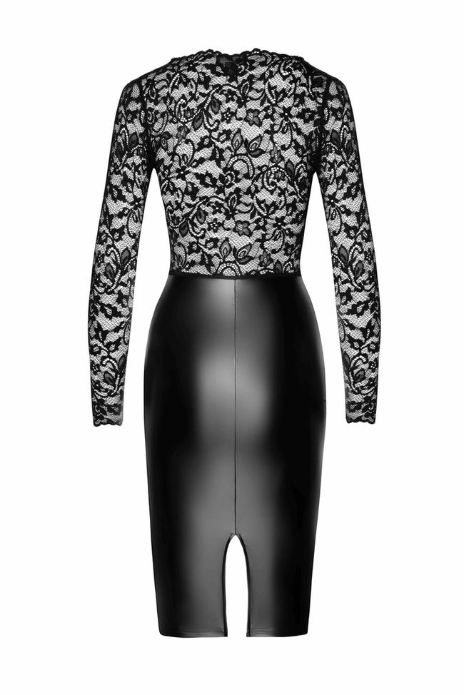 Latex midi dress with lace Noir Handmade F295 Euphoria lace and wetlook midi dress Black S