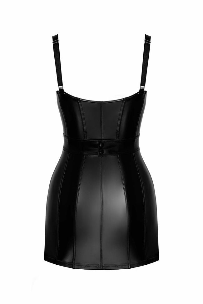 Mini dress with leather effect Noir Handmade F320 Starlet wetlook minidress with ring belt Black 2XL