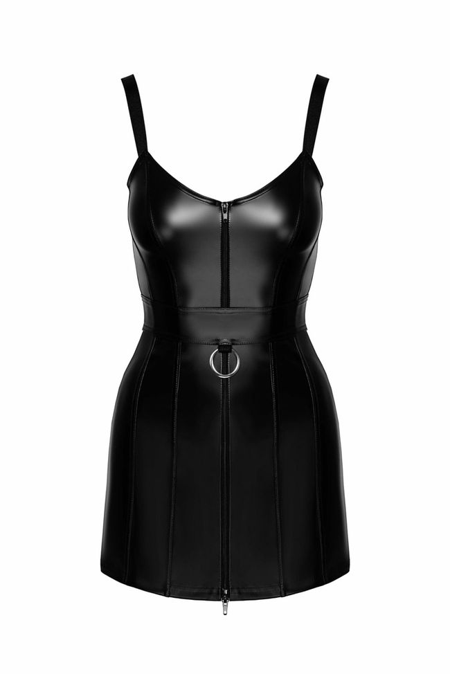 Mini dress with leather effect Noir Handmade F320 Starlet wetlook minidress with ring belt Black 2XL