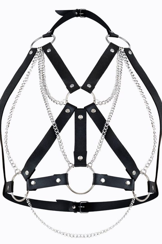 Портупея с цепочками Art of Sex Aiden Leather harness Черная L/XL/2XL SO8397 фото