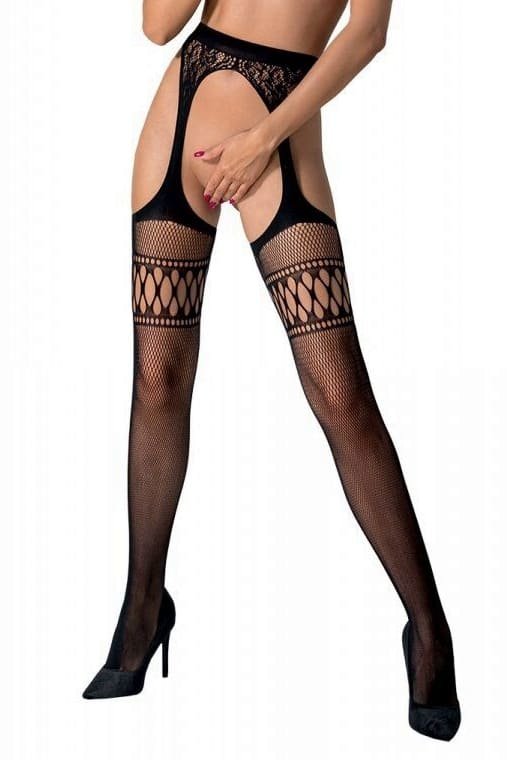 Bodystocking tights Passion S026 with One Size slit Black
