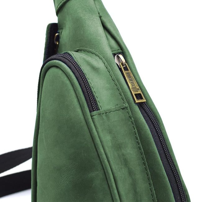 Сумка рюкзак слинг кожаная на одно плечо 3026-3md TARWA 1, Зелёный