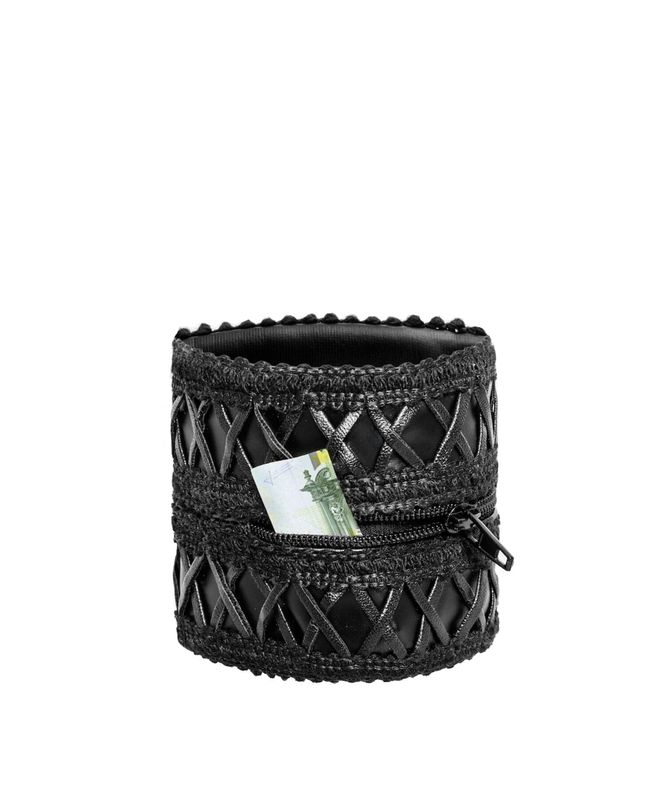 Women's wrist wallet Noir Handmade F326 Wrist wallet with hidden zipper Black One Size