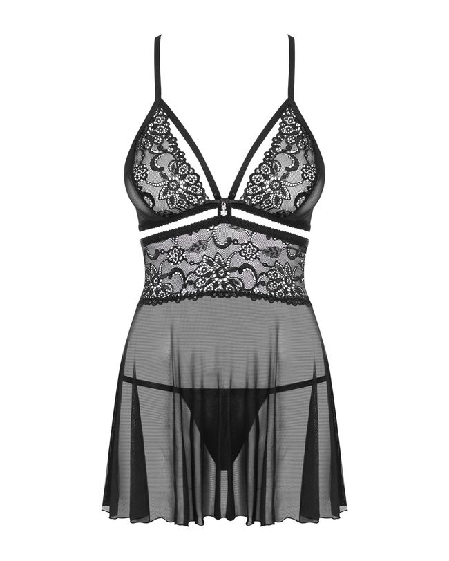 Peignoir Obsessive 838-BAB-1 babydoll Black 2XL/3XL