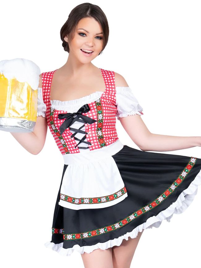 Рольовий костюм баварської дівчини Leg Avenue Beer Garden Babe Чорно-біло-червоний M SO7999 фото