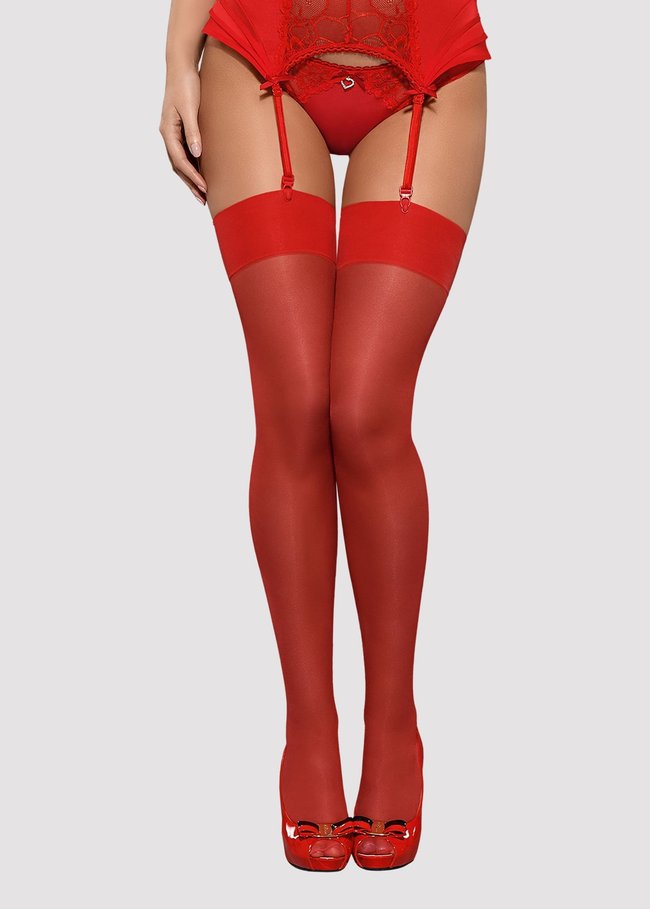 Stockings with a belt Obsessive S800, Red, L, XL, L/XL