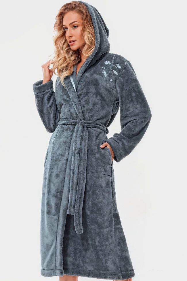 Long warm robe with hood L&L 2321 Lili (Onyx), Тёмно-серый, L