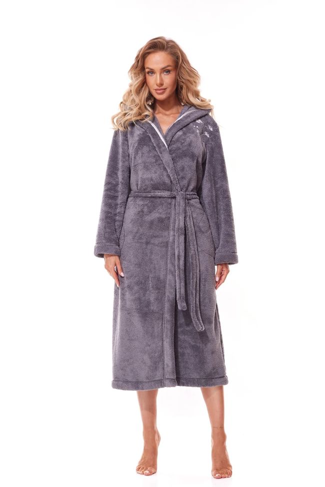 Long warm robe with hood L&L 2321 Lili (Onyx), Тёмно-серый, L