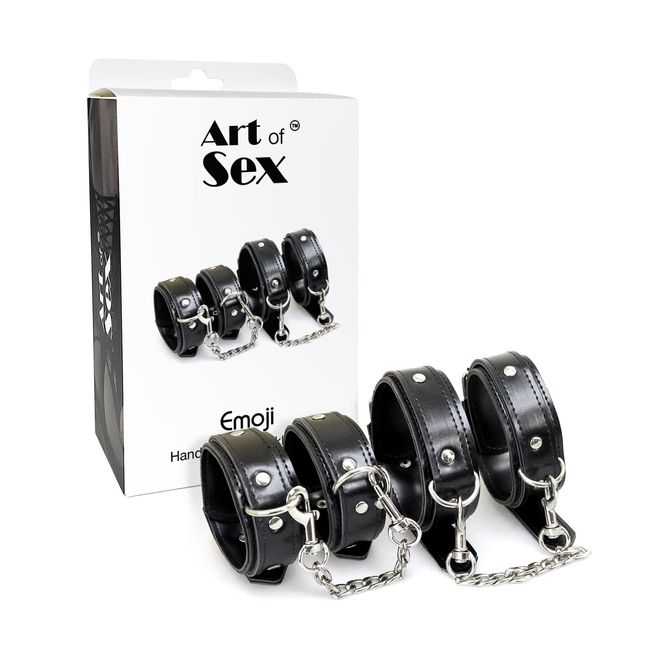 Set BDSM Art of Sex Emoji, handcuffs and leggings, eco leather Black