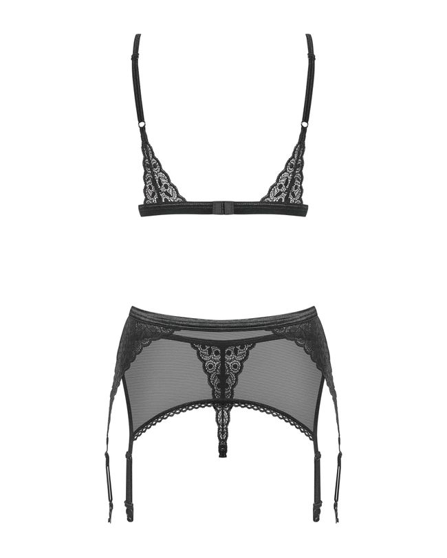 Transparent set with garter belt Obsessive Shibu set, Black, L, XL, L/XL