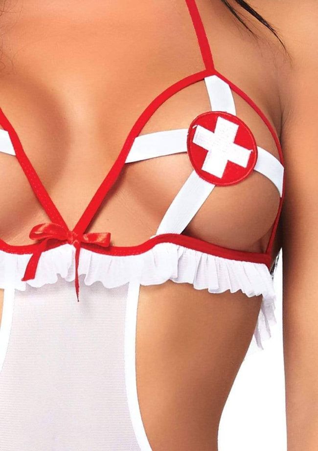 Ролевой костюм дерзкий медсестры Leg Avenue Roleplay Naughty Nurse One Size Бело-красный SO7892 фото