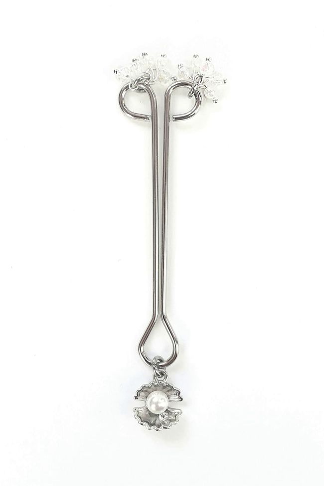 Затискач для клітора перлина з мушлею та кристалами Art of Sex - Margie clit clamp, Срібло Сріблястий SO6780 фото
