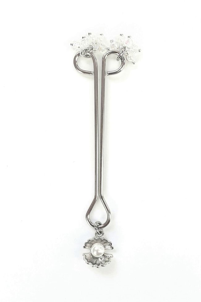 Затискач для клітора перлина з мушлею та кристалами Art of Sex - Margie clit clamp, Срібло Сріблястий SO6780 фото