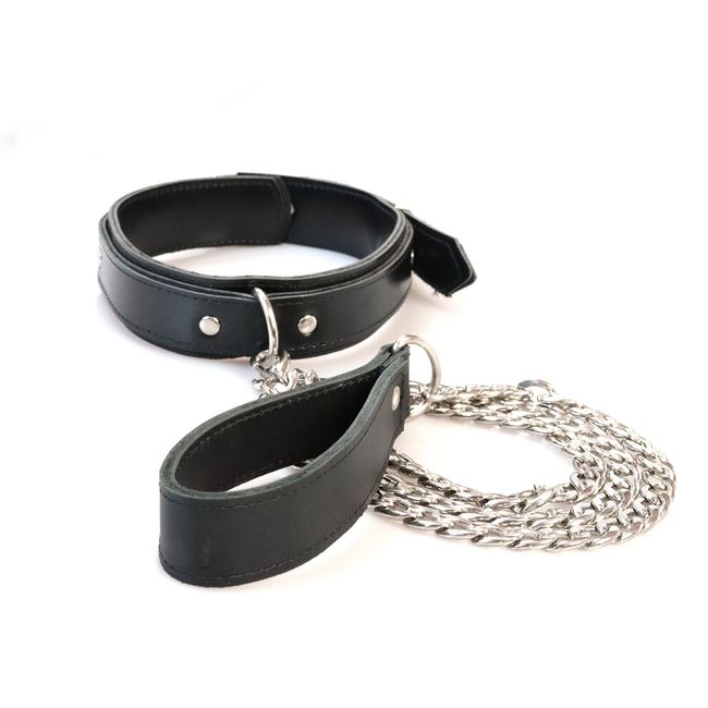 Set BDSM Art of Sex Emoji, handcuffs, leggings, collar with leash, eco leather Black