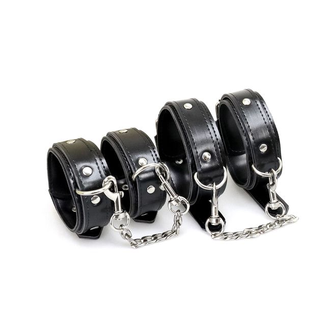 Set BDSM Art of Sex Emoji, handcuffs, leggings, collar with leash, eco leather Black