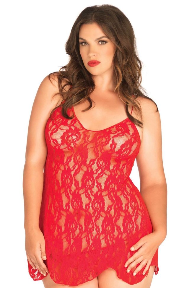 Сорочка Leg Avenue Rose Lace Flair Chemise Plus Size Красная SO9103 фото