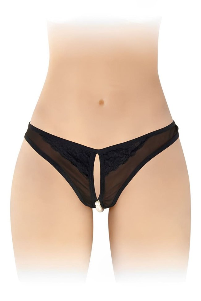 Fashion Secret Sophie pearl panties with intimate cutout, Black, S, M, S/M