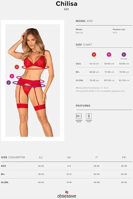 Lace set with belt Obsessive Chilisa set Red, Red, M, L