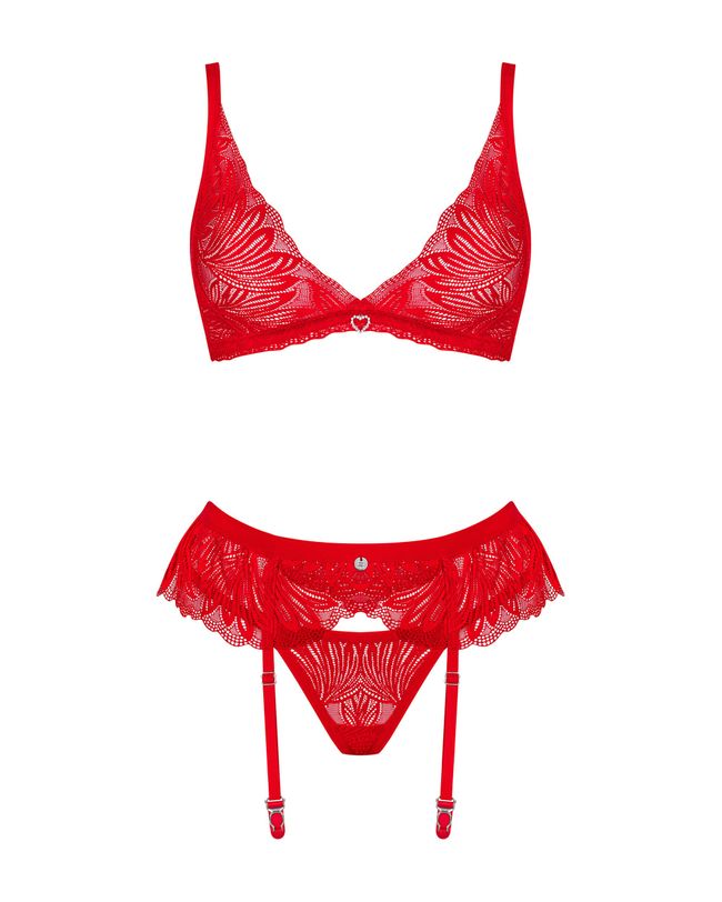 Lace set with belt Obsessive Chilisa set Red, Red, M, L