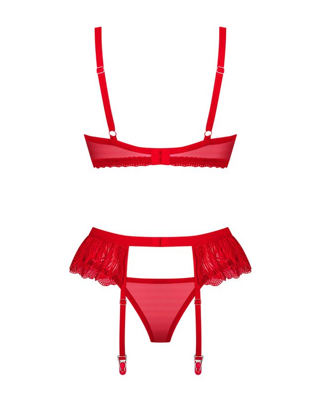 Lace set with belt Obsessive Chilisa set Red, Red, M, L