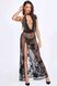 Transparent dress Noir Handmade F312 Divinity long flocked mesh dress with open Black S