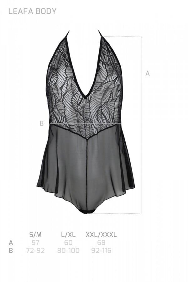 Transparent bodysuit with lace Passion LEAFA BODY ECO, Black, L, XL, L/XL