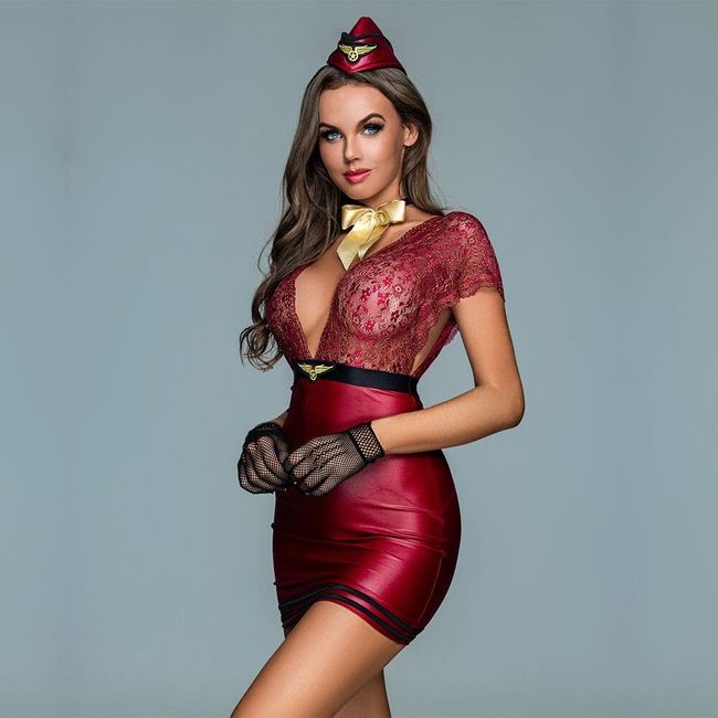 Stewardess costume JSY Naughty Gloria One Size Burgundy