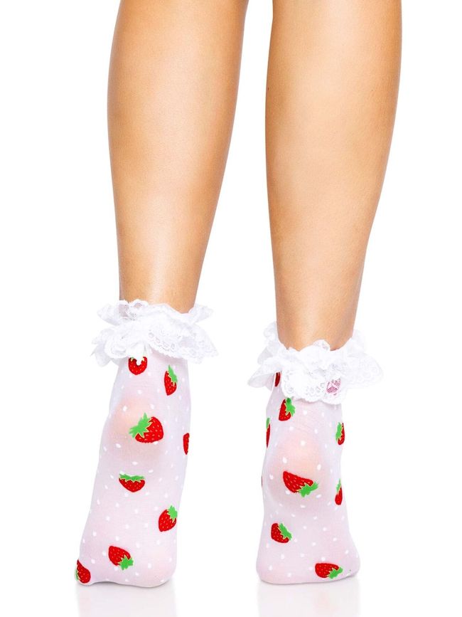 Носки женские с клубничным принтом Leg Avenue Strawberry ruffle top anklets One size Белые SO8583 фото