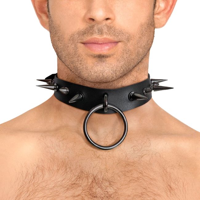 Men's Leather Choker with Spikes Art of Sex Archie Leather and Spikes Black One Size