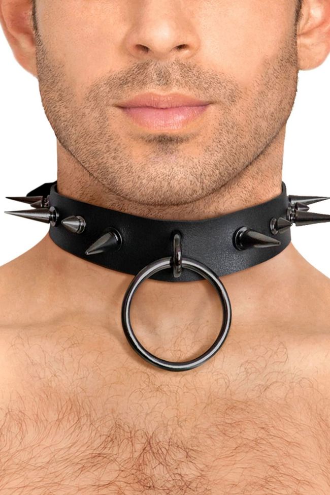 Men's Leather Choker with Spikes Art of Sex Archie Leather and Spikes Black One Size