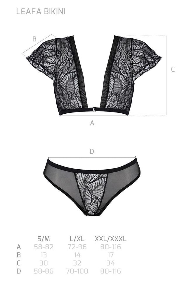 Lace set Passion LEAFA BIKINI ECO, Black, 2XL, 3XL, 2XL/3XL