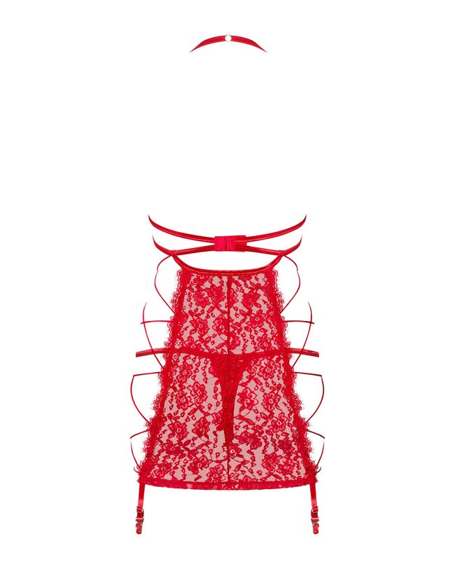 Кружевня сорочка со шнуровкой и с подтяжками для чулок Obsessive Rediosa chemise 92916 фото