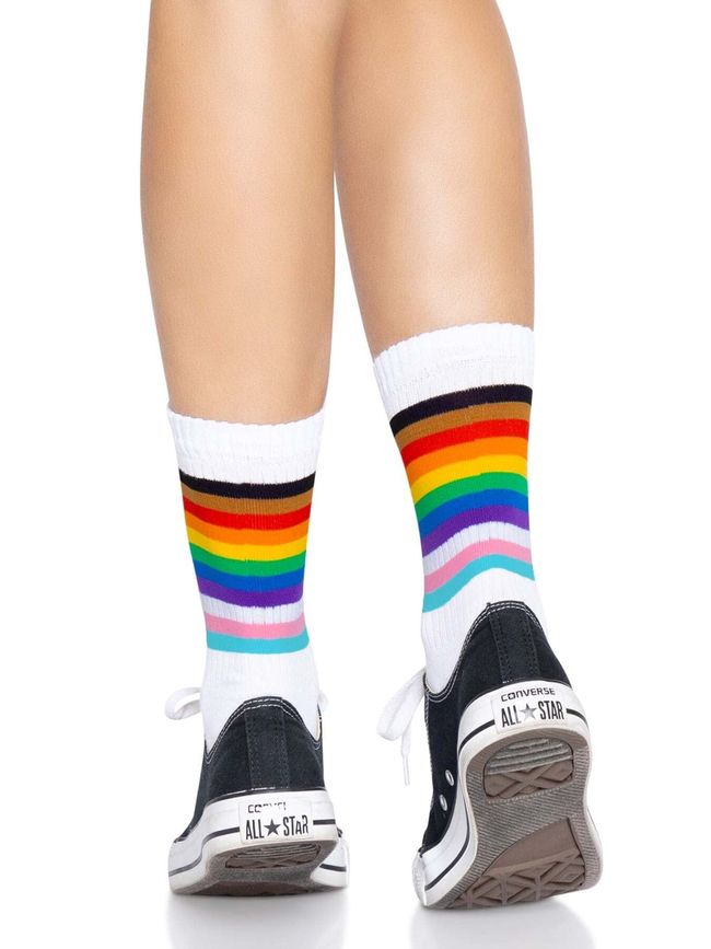 Носки женские в полоску радуга  Leg Avenue Pride crew socks Rainbow 37–43 размер Белые SO8584 фото