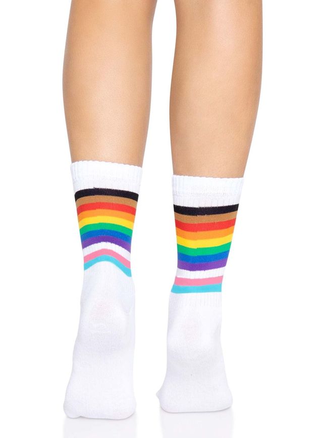 Шкарпетки жіночі в смужку веселка Leg Avenue Pride crew socks Rainbow 37–43 розмір Білі SO8584 фото