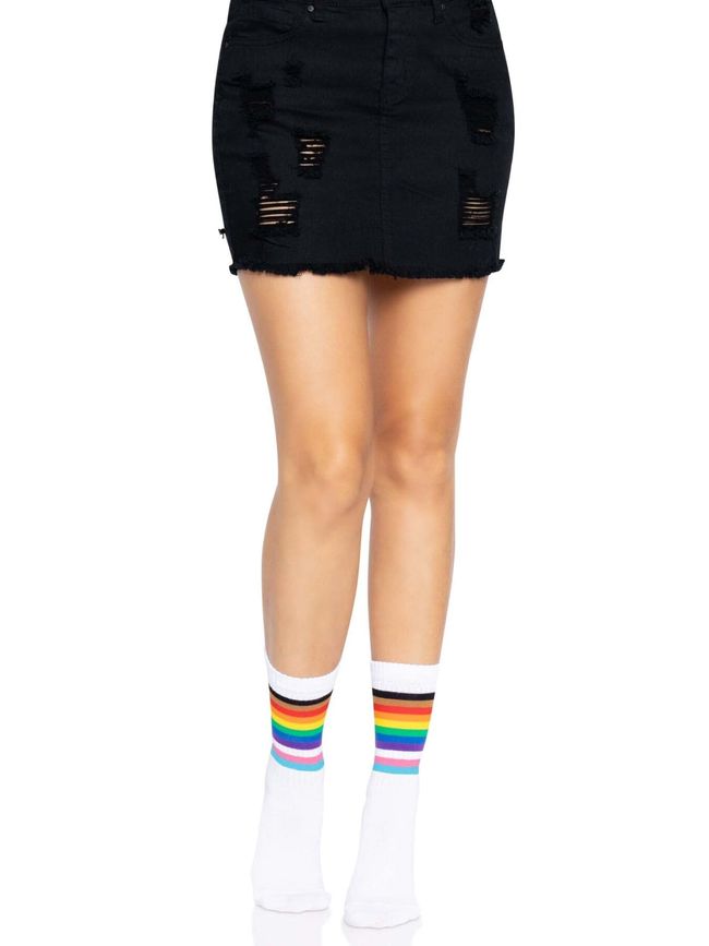 Носки женские в полоску радуга  Leg Avenue Pride crew socks Rainbow 37–43 размер Белые SO8584 фото