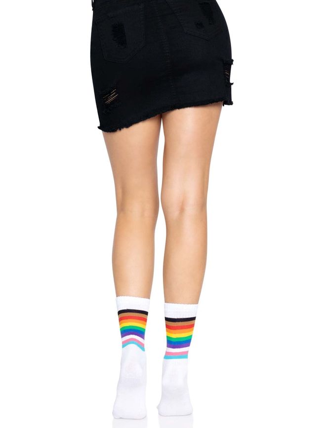 Шкарпетки жіночі в смужку веселка Leg Avenue Pride crew socks Rainbow 37–43 розмір Білі SO8584 фото