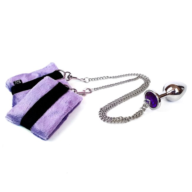 Handcuffs with plug Art of Sex Handcuffs with Metal Anal Plug M Purple
