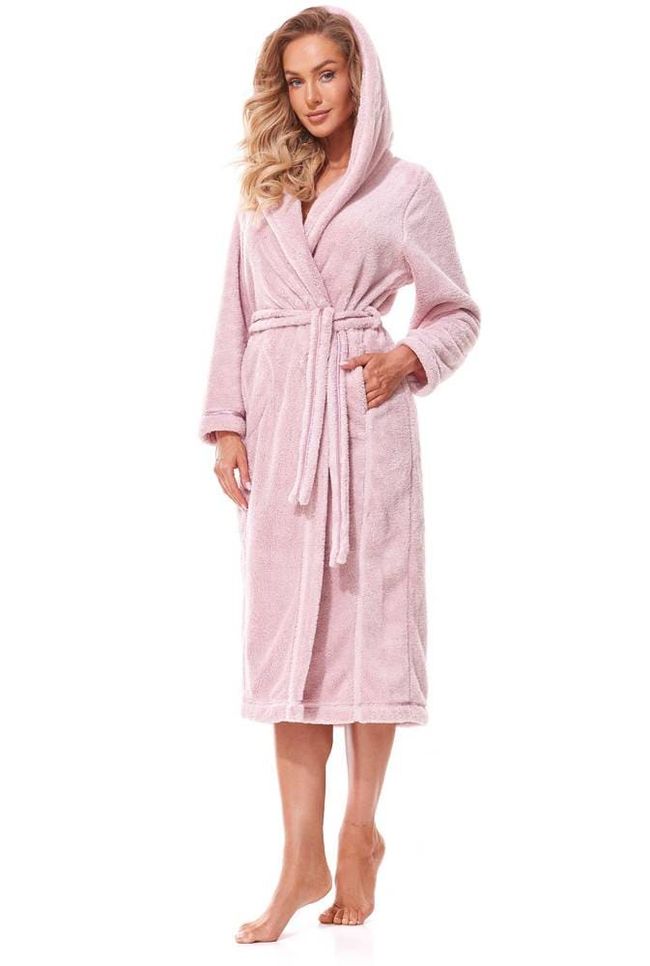 Warm long robe with hood L&L 2322 Soft, Нежно-розовый, L