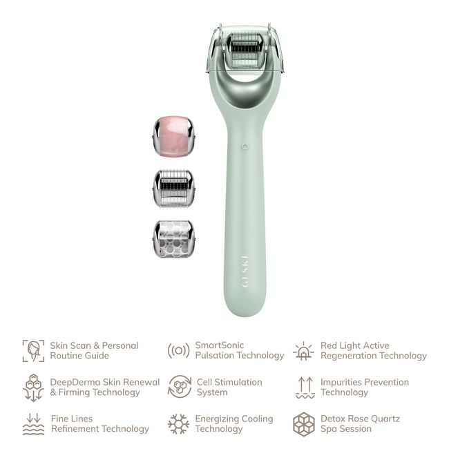 Електронний ролер для обличчя з мікроголками GESKE MicroNeedle Face Roller 9в1 green