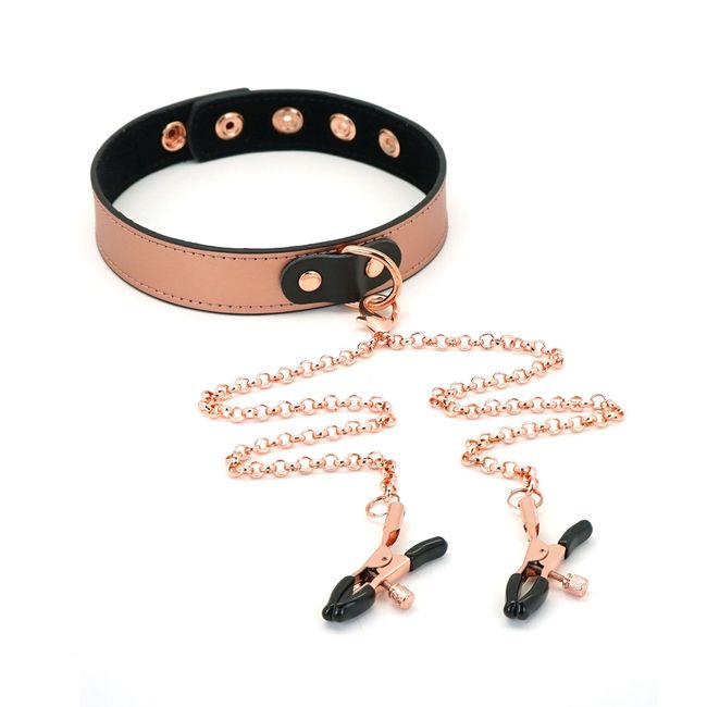 Нашийник із затискачами для сосків Liebe Seele Rose Gold Memory Collar with Nipple Clamps Рожево-золотий One Size SO9495 фото