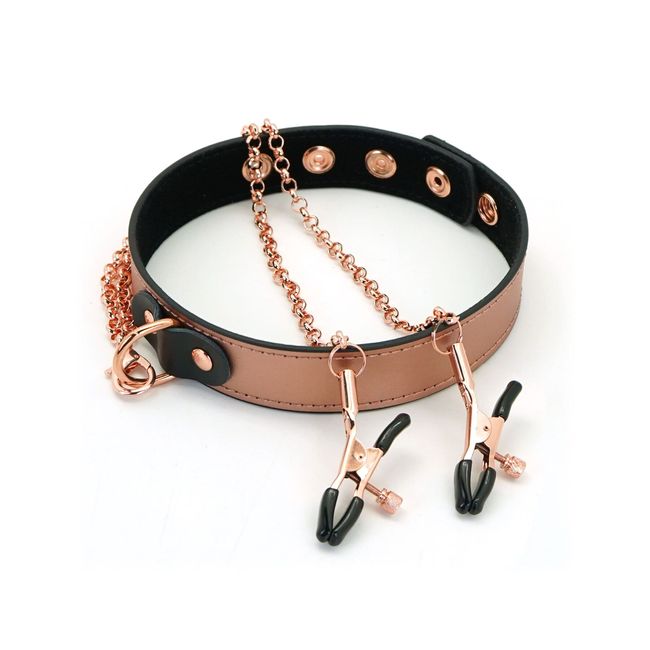 Ошейник с зажимами для сосков Liebe Seele Rose Gold Memory Collar with Nipple Clamps Розово-золотой One Size SO9495 фото