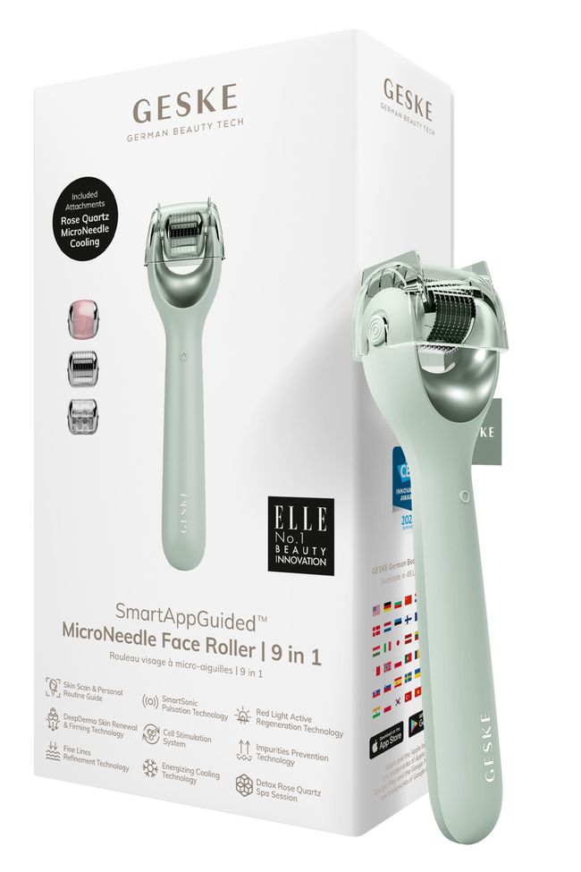 Електронний ролер для обличчя з мікроголками GESKE MicroNeedle Face Roller 9в1 green