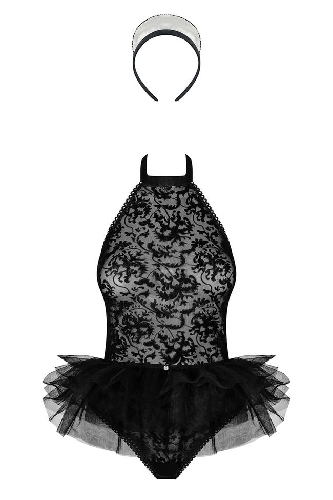 Эротический ролевой костюм горничной Obsessive Frilles Черный S/M 94102 фото