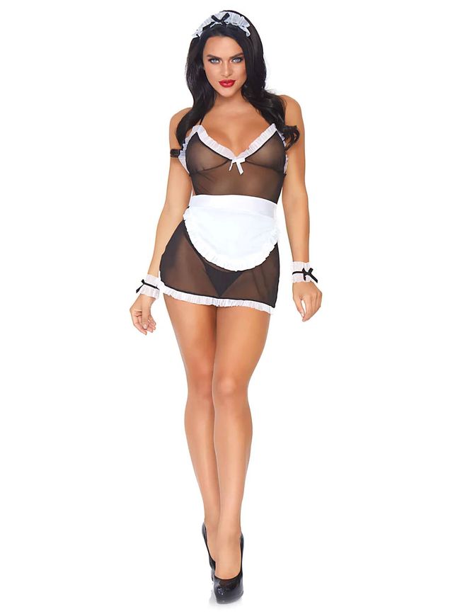 Игровой костюм сексуальной горничной Leg Avenue Roleplay Seductive French Maid One Size Черно-белый SO7899 фото