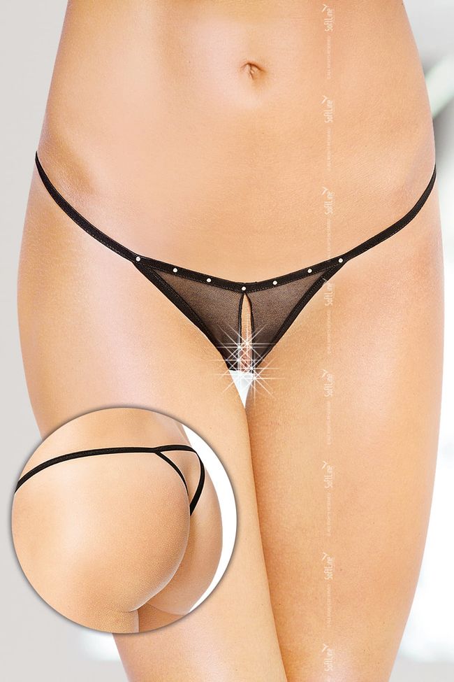 Thong with a slit Softline G-String 2460, Black, S, M, L, S/M/L