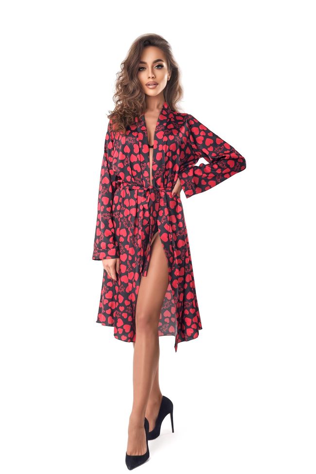 Satin peignoir with hearts Anais Morgan one robe, Red, L, XL, L/XL