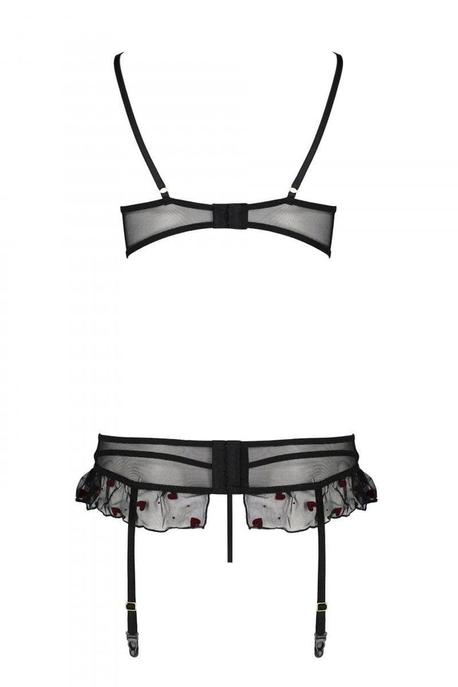 Set with garter belt and thong with cutout Passion LOVELIA SET, Black, L, XL, L/XL